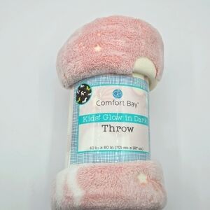 NWT COMFORT BAY  Kids' Glow I'm Dark Throw unicorns pink & white
